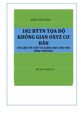 182 bài tập trắc nghiệm về Tọa độ không gian Oxyz cơ bản - Đặng Văn Luân